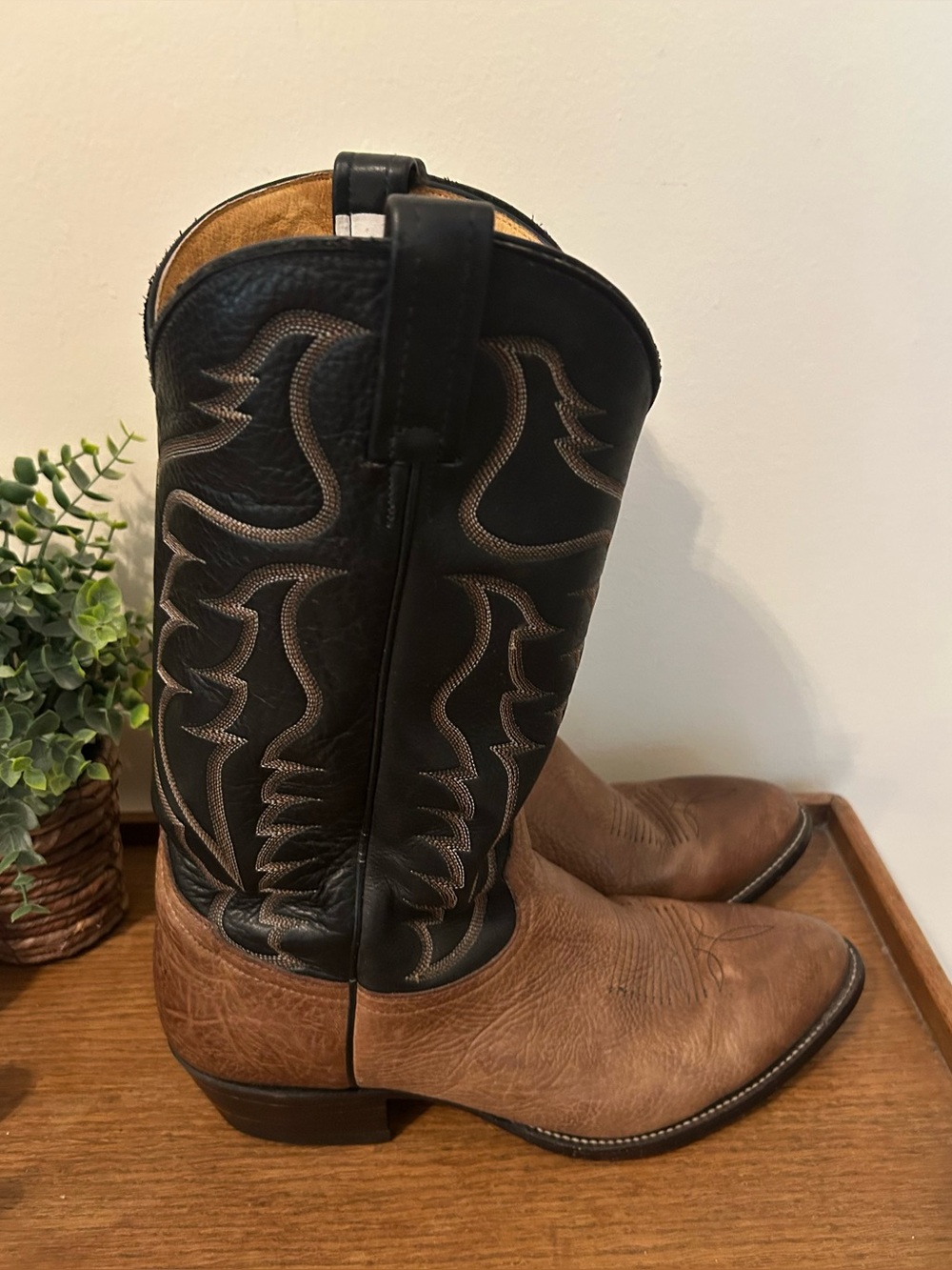 Tony Lama Two Tone Cowboy Boots Mens Size 11 EE Brown Black Made In USA 6171
